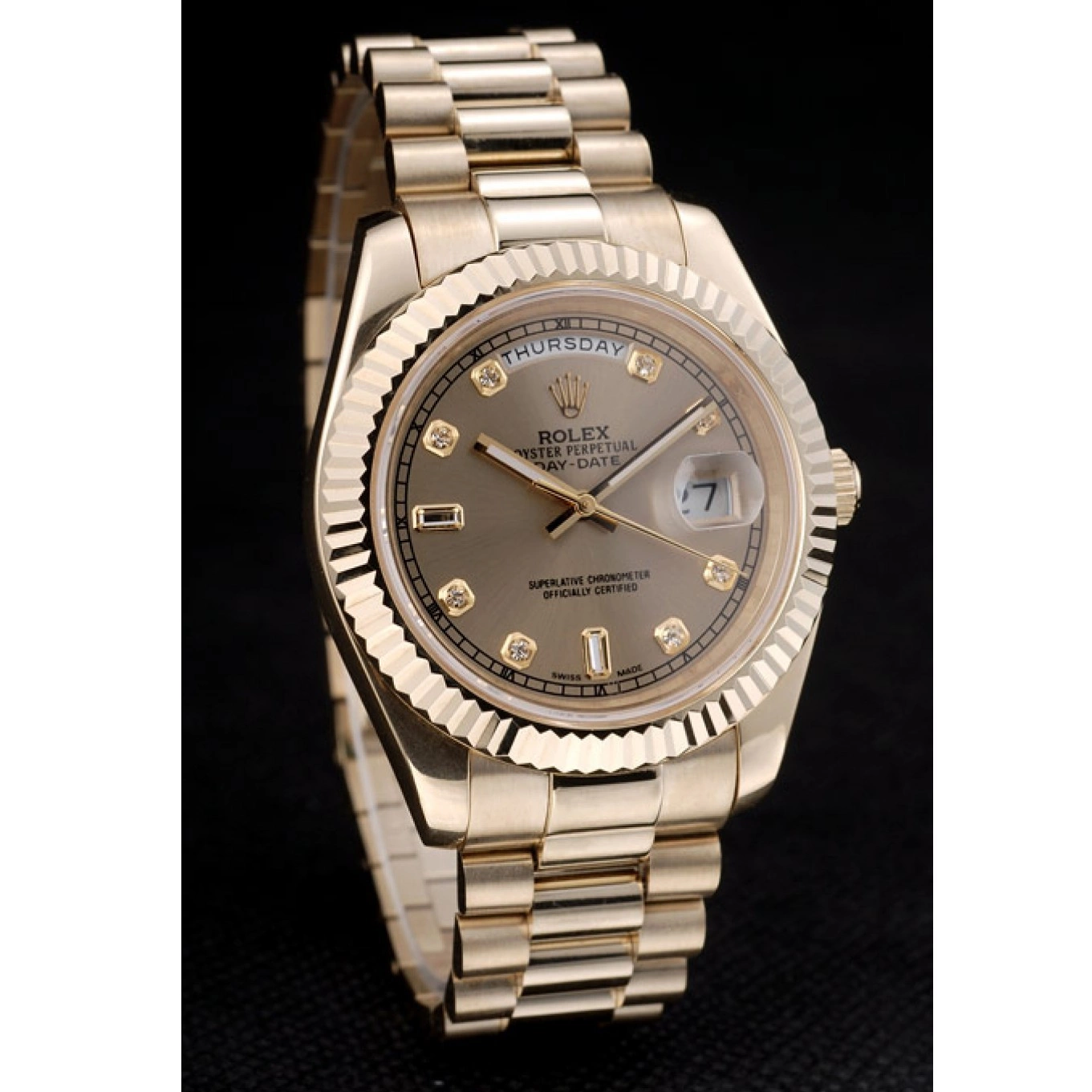 Aaa replica watch DayDate Ribbed Steel Stainless Gold 41997 Rolex Dial Gold Bezel Swiss 0705
